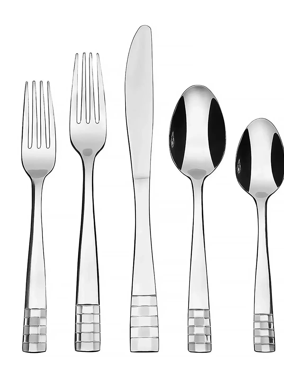 KitchenTrend Checkmate 20/40-Piece Mirror Polished Stainless Steel Flatware Set for 4/8, Dishwasher Safe, stainless steel flatware set with flared handles