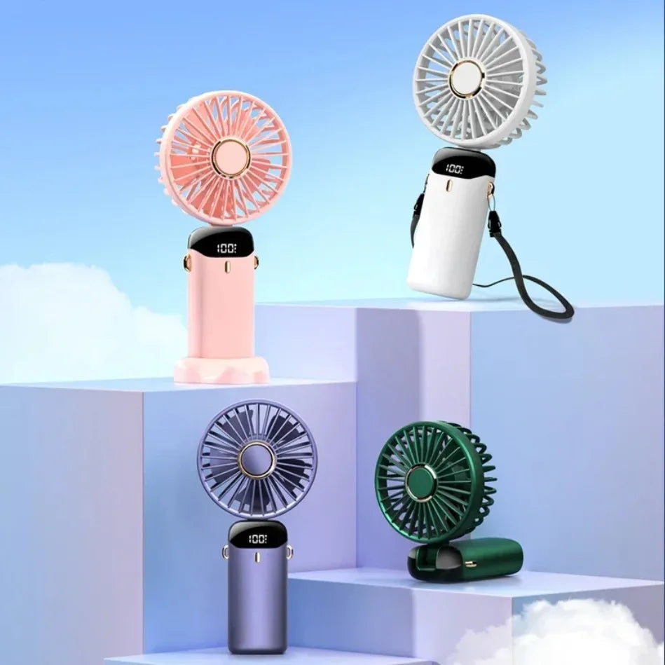 BreezeMate Rechargeable Handheld Mini Fan - LED Digital Display with 5 Speeds - Purple/White, foldable rechargeable handheld fan for travel