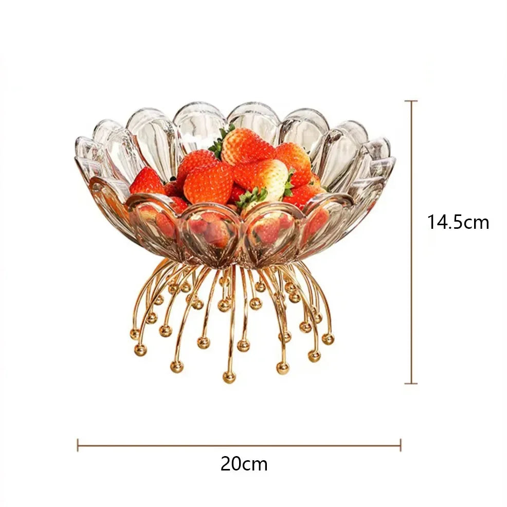 Stylish Amber Glass Flower Bowl with Beaded Metal Base - Showcase of the large and small sizes of the amber glass bowls, perfect for varied uses.