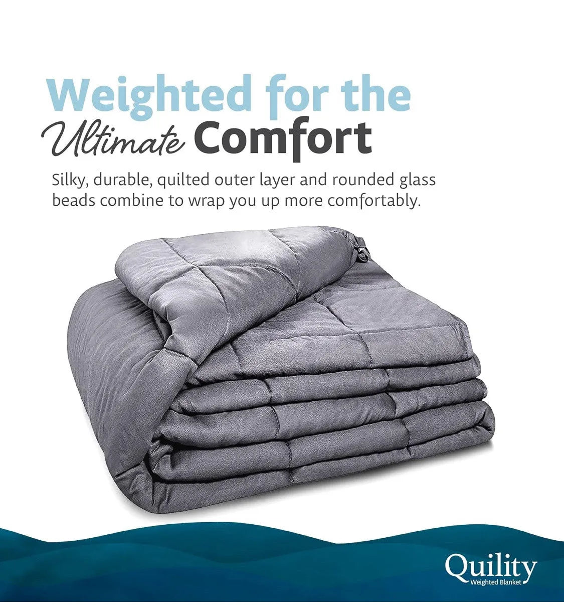 Quility 20 lb Queen Weighted Blanket, 60x80 Breathable Cotton Glass Bead Blanket for Adults, featuring soft gray quilted cotton and evenly distributed glass beads