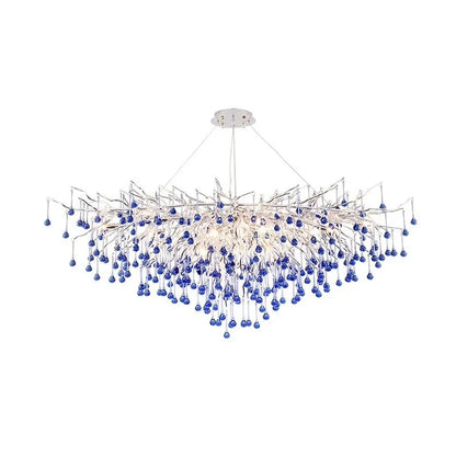 Luxury Chrome Branch  &  Silver Blue Crystal Ceiling Chandelier
