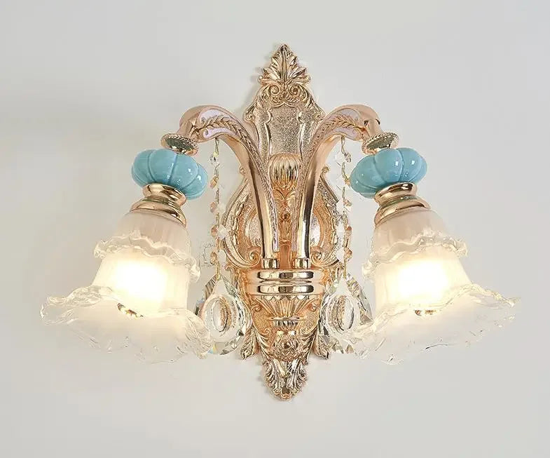Frosted White Glass Tiffany Blue Floral Chandelier