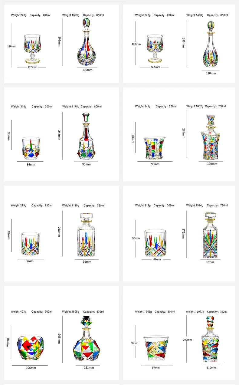 Colorful Wine Decanter & Patterned Glass Set