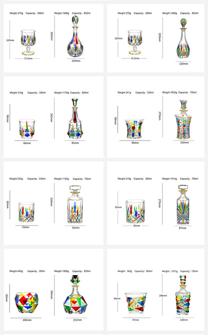 Colorful Wine Decanter & Patterned Glass Set