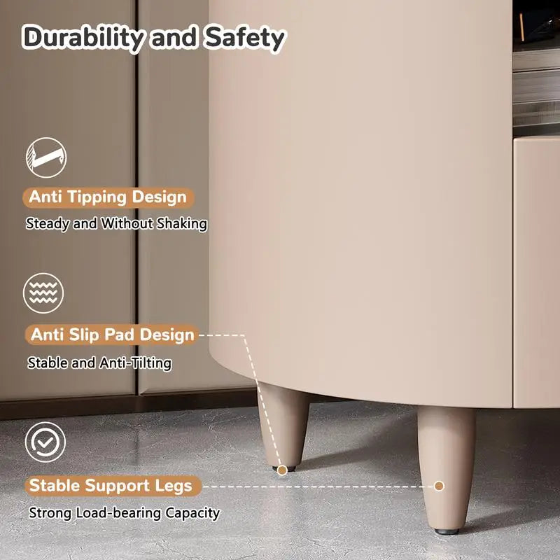 Minimalist & Modern Round Bedside Table with Storage Drawer