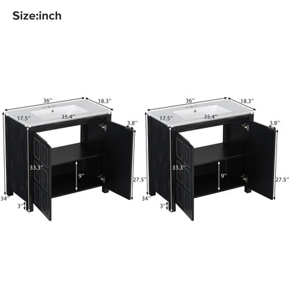 Classic Retro 72" Double Bathroom Vanity w/Double Ceramic Sinks