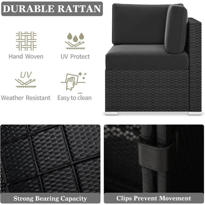 Modern 15-piece Black Outdoor Patio Furniture Set w/Fire Pit Table