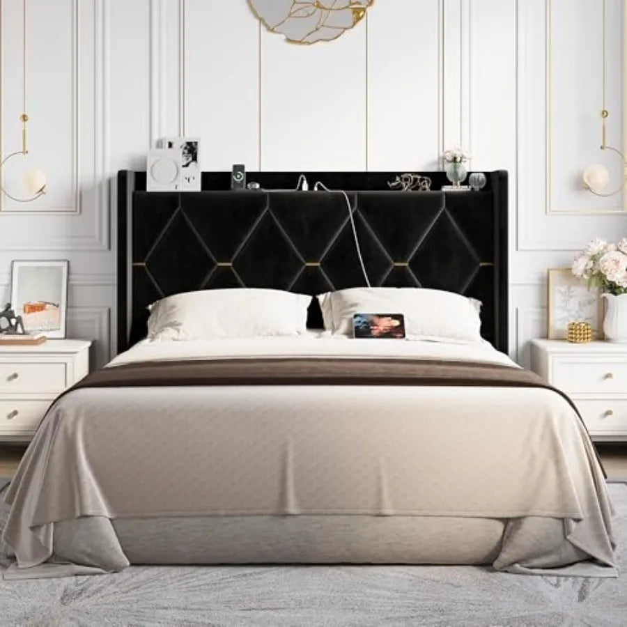 Close-up of the diamond tufting on the Luxury Velvet Wingback Bed Frame, emphasizing the luxurious velvet texture and elegant details.