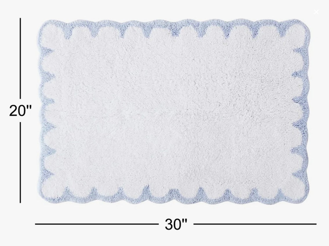 Colorful blue scalloped edge on the 20 x 30 Cotton Bath Rug adding a playful touch to bathroom decor