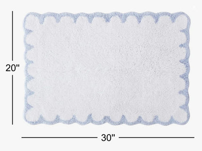 Colorful blue scalloped edge on the 20 x 30 Cotton Bath Rug adding a playful touch to bathroom decor