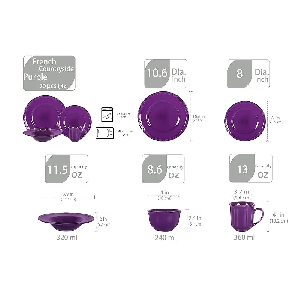 8.9" soup and pasta bowl from the French Countryside Antique Purple Stoneware Dinnerware Set, great for cozy meals.