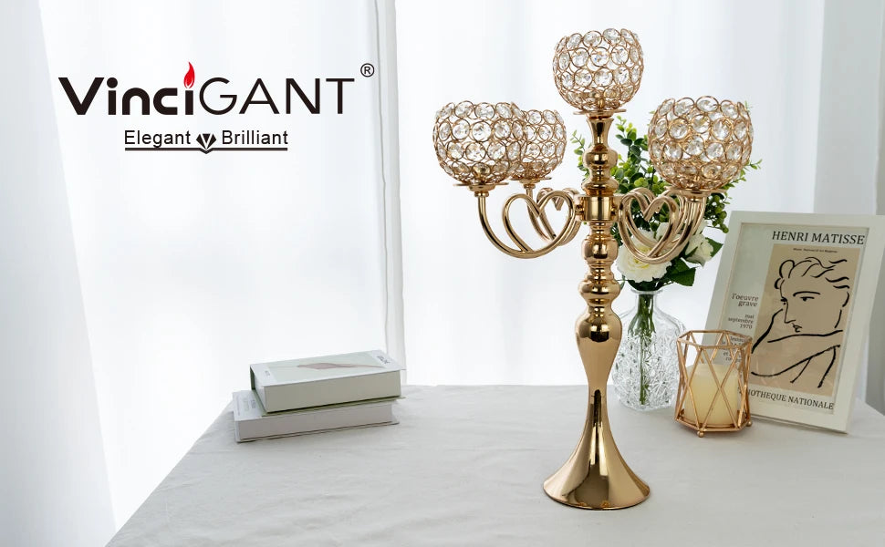 5~Arm Gold Heart Candelabrum