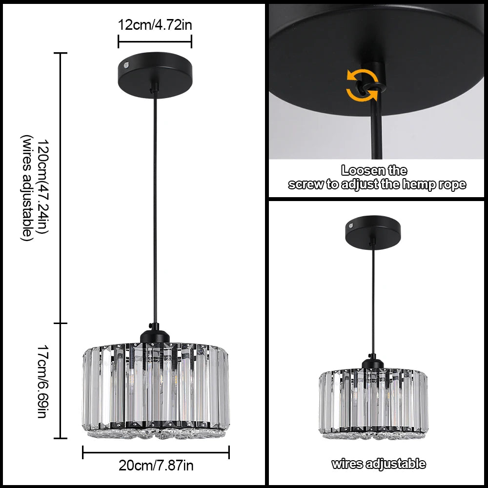 Atmospheric modern LED crystal pendant light, perfect for setting a warm mood in the dining room.