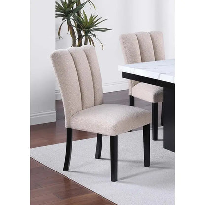 Classic Two-Tone White Faux Marble Top Dining Set with 6 Side Chairs