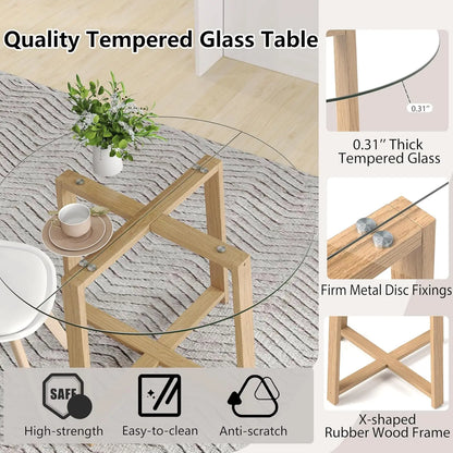 Modern 42” Round Glass Dining Table Set with Padded Chairs – Stylish Seating for 4–6 featuring a cozy gathering with food and drinks.