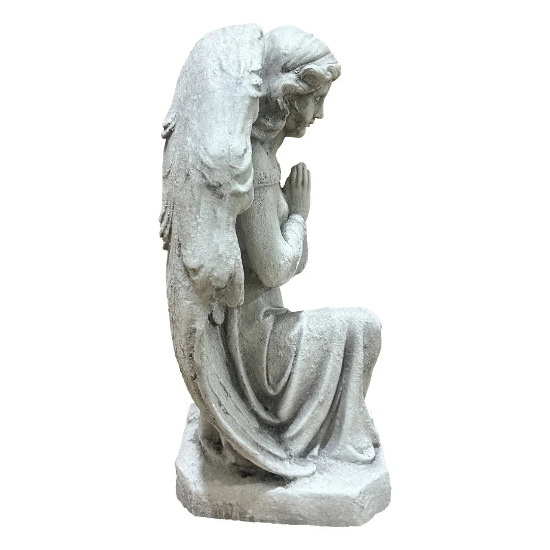 GDF Studio Praying Angel Statue - Weatherproof Magnesium Oxide Garden Figurine - Antique White and Gray, freeze-resistant praying angel statue