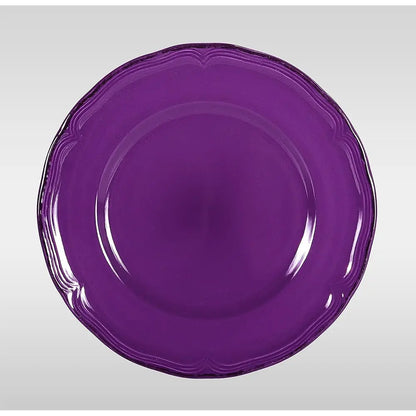 Complete view of the French Countryside Antique Purple Stoneware Dinnerware Set, showcasing all 20 pieces in this charming collection.