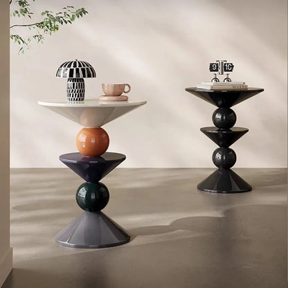 Modern Geometric FRP Black Round Side Table w/a High-gloss Finish