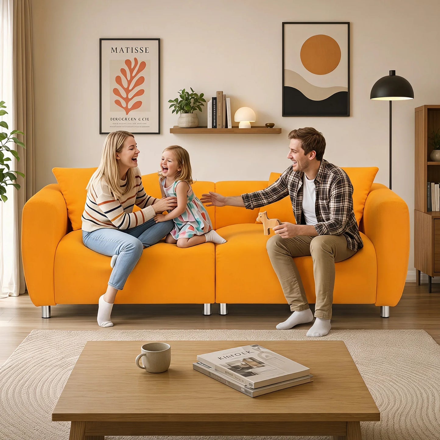 Chic decor elements surrounding the 89" Luxury Cotton Linen Sofa, emphasizing its modern aesthetic.