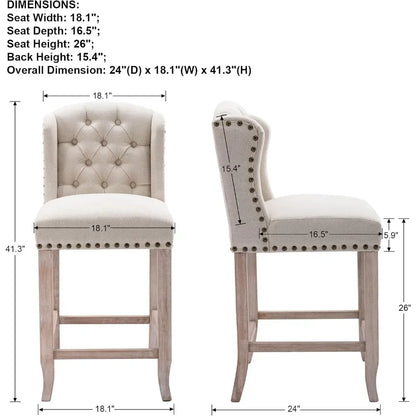 26" Tufted Upholstered Counter Height Bar Stool
