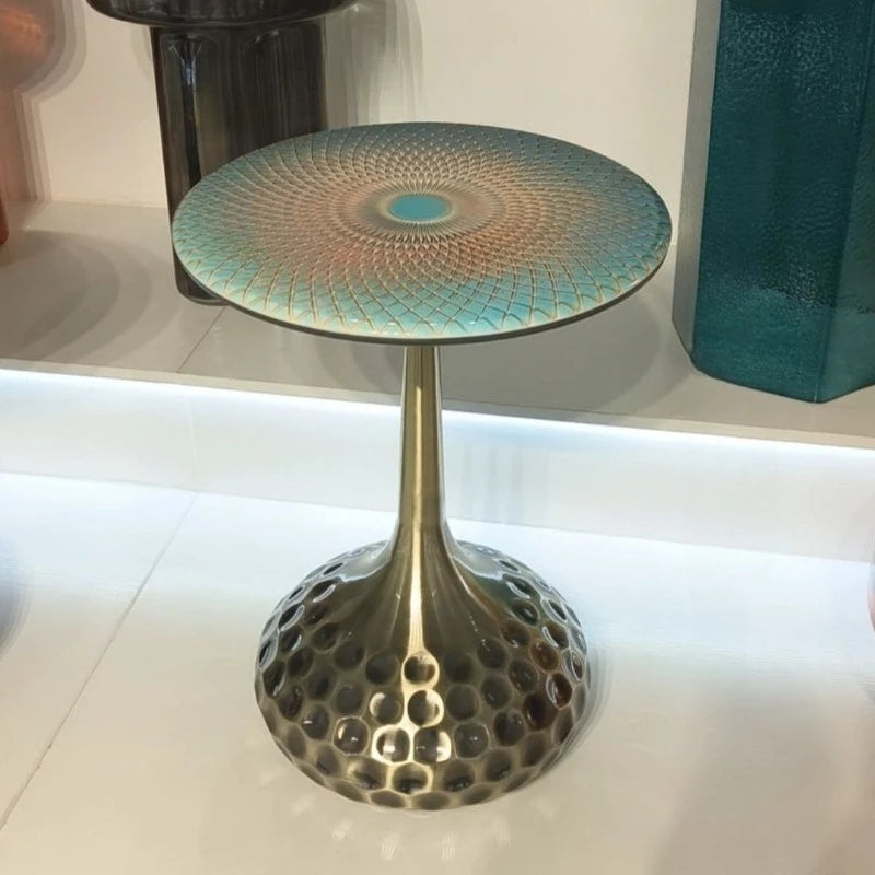 Sculptural view of artisan top accent tables featuring diverse artisan-crafted tops, perfect for eclectic interiors.