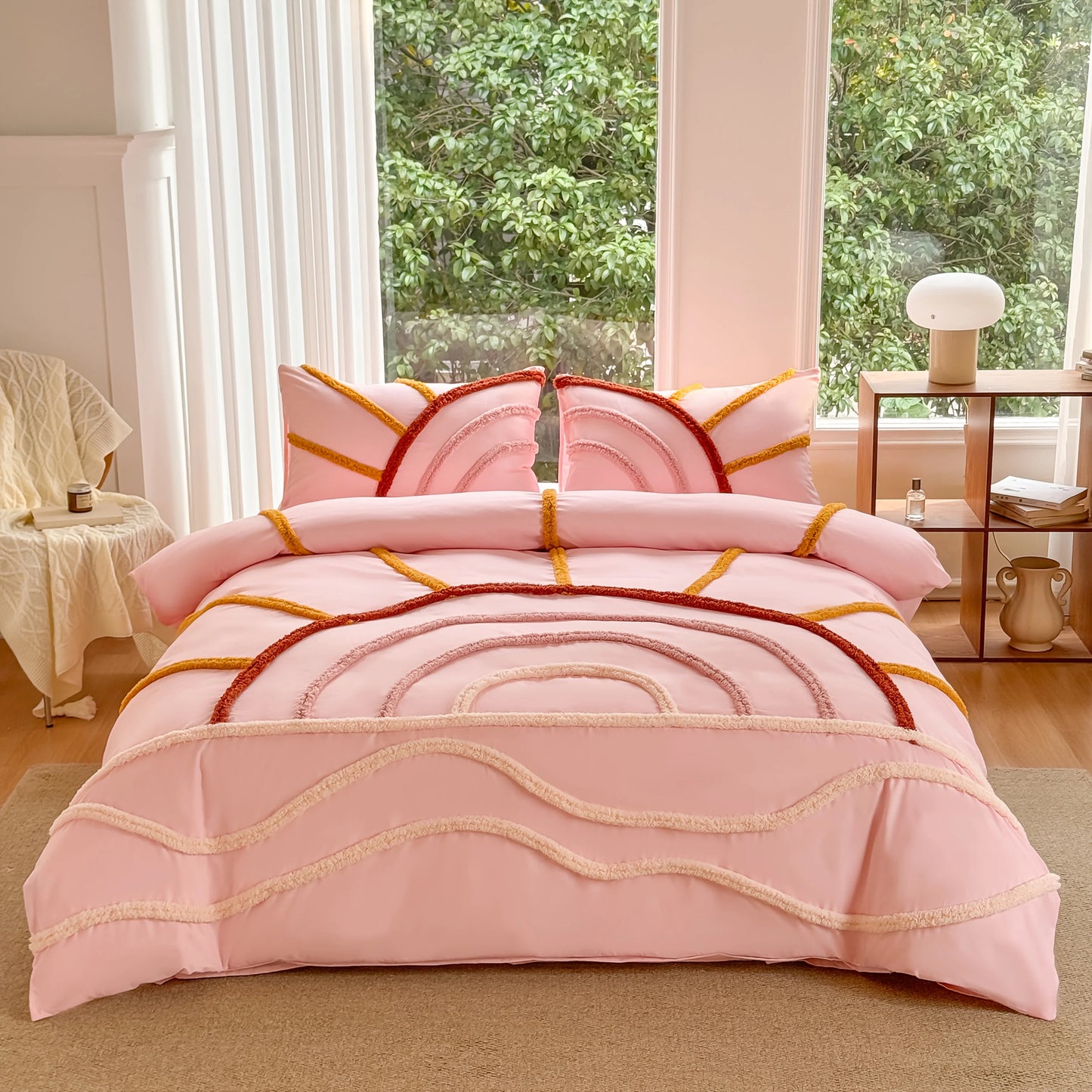 Transformative look of a bedroom with the Ultra Soft Microfiber Boho Bedding Set elegantly styled for a boutique feel.