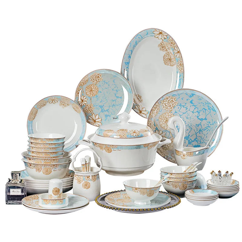 Elegant 16-Piece Blue And White Ceramic Dinnerware Set featuring stunning bone china craftsmanship.