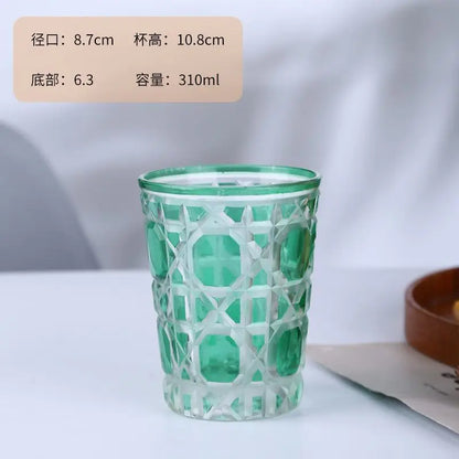 Modern Hand-Carved 6-Piece Cut-Crystal Tumblers Set featuring a diamond pattern that reflects light elegantly.
