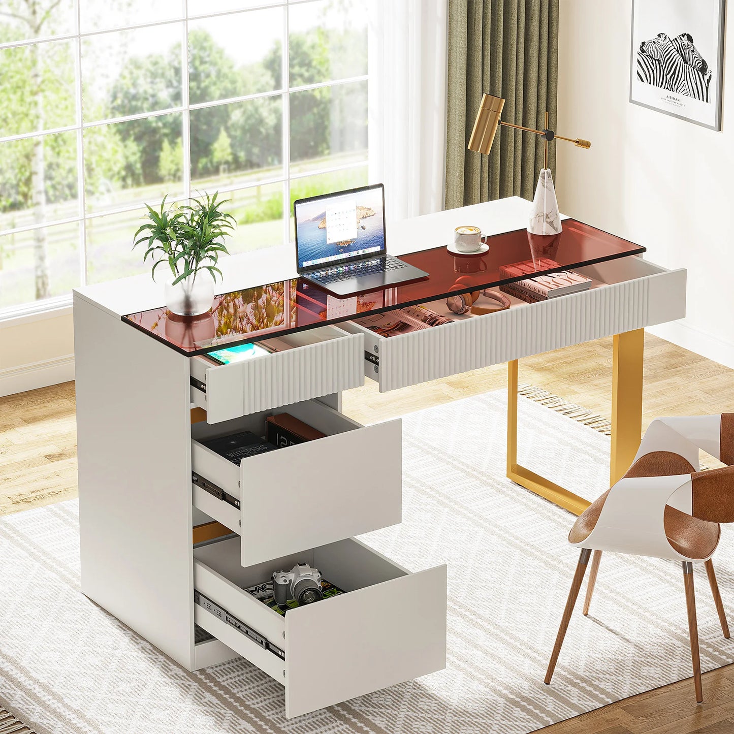 Modern & Versatile Computer Writing Desk w/4 Storage Drawers
