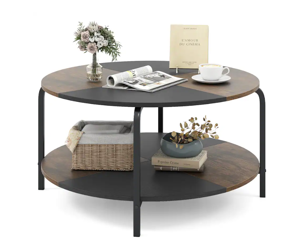 Lifestyle image of the 31.5-Inch 2-Tier Round Coffee Table in a modern living room, showcasing its versatility and stylish appeal.