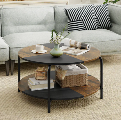 The 31.5-Inch 2-Tier Round Coffee Table with Storage Shelf viewed from above, demonstrating its spacious tabletop and inviting design.