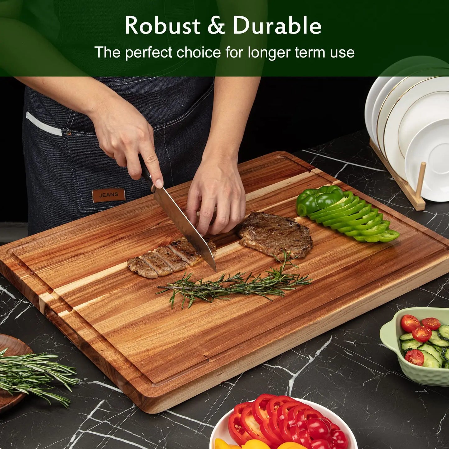 20x15/24x18 Acacia Wood Cutting Board with Deep Juice Groove, reversible wooden acacia wood cutting board with juice groove