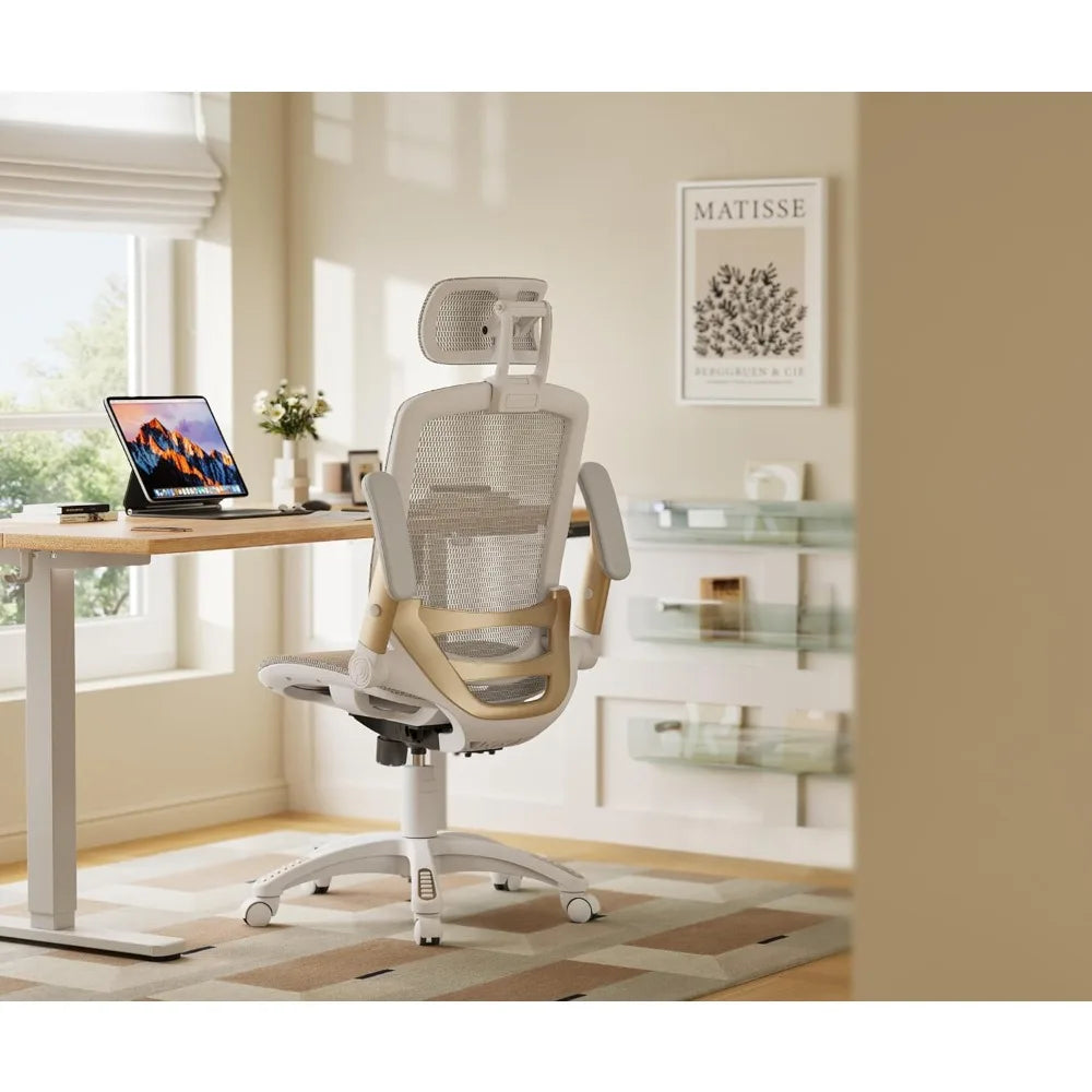 Ergonomic White Mesh Office Chair with Headrest & Lumbar Support designed for ultimate comfort and style.
