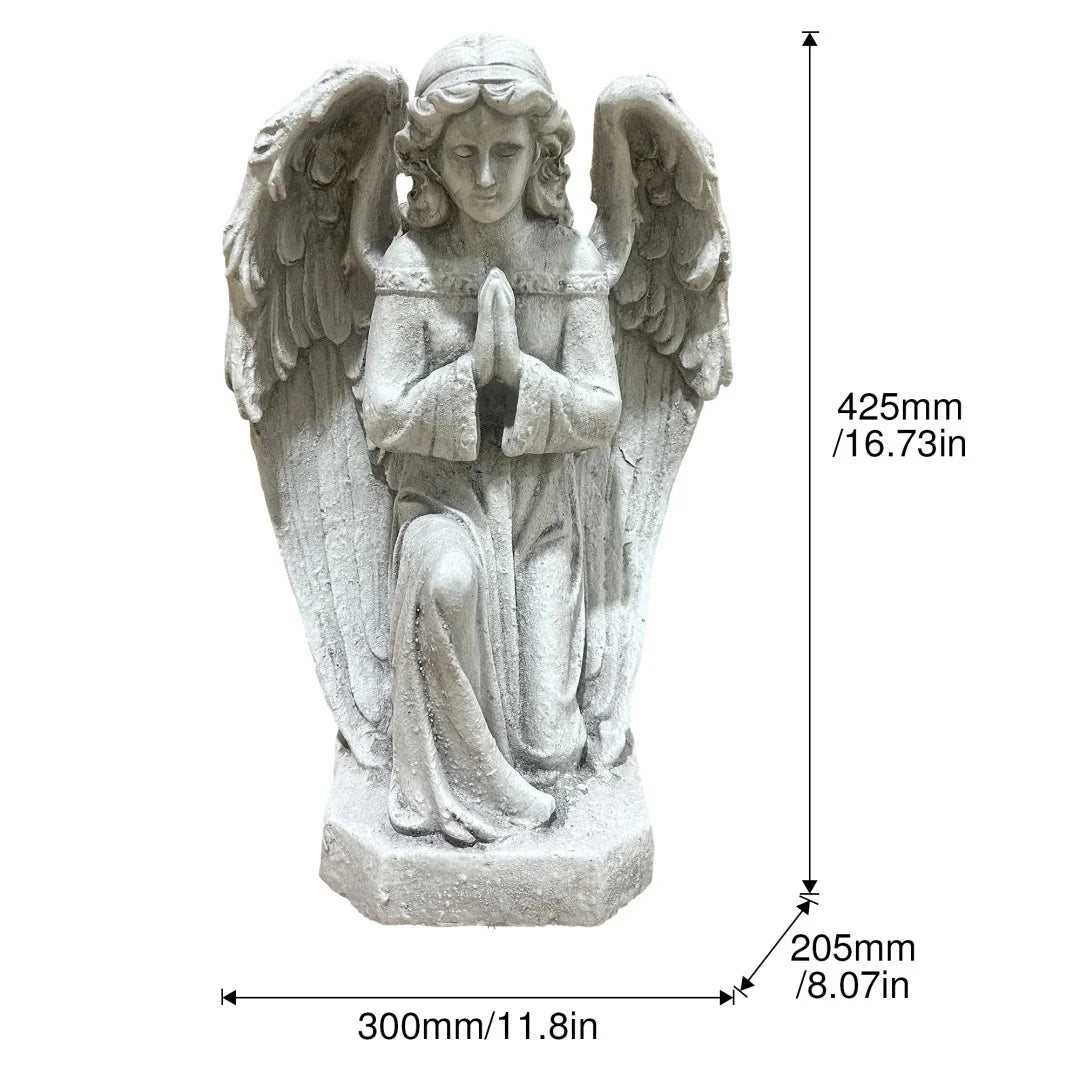 GDF Studio Praying Angel Statue - Weatherproof Magnesium Oxide Garden Figurine - Antique White and Gray, hand-finished praying angel statue detail