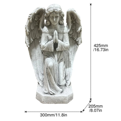 GDF Studio Praying Angel Statue - Weatherproof Magnesium Oxide Garden Figurine - Antique White and Gray, hand-finished praying angel statue detail