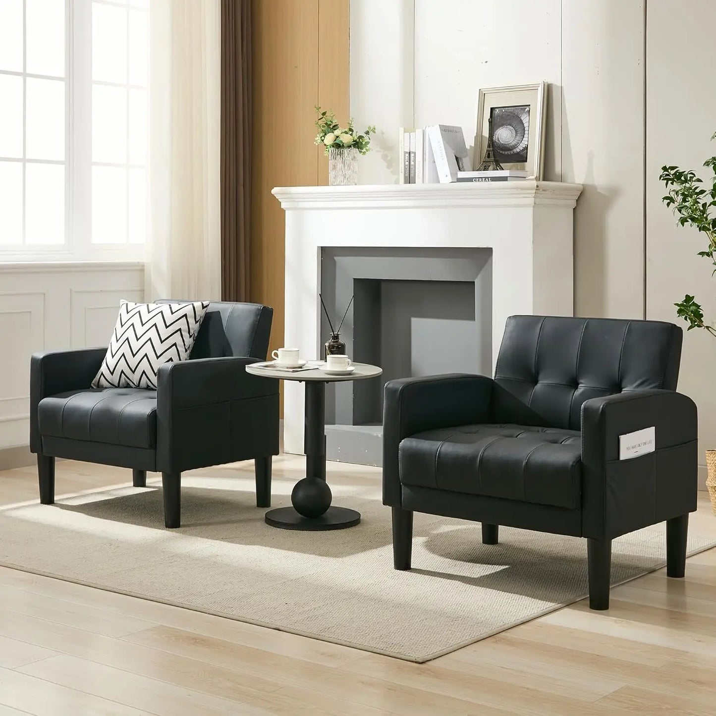 2-Piece Tufted Black Accent Chairs