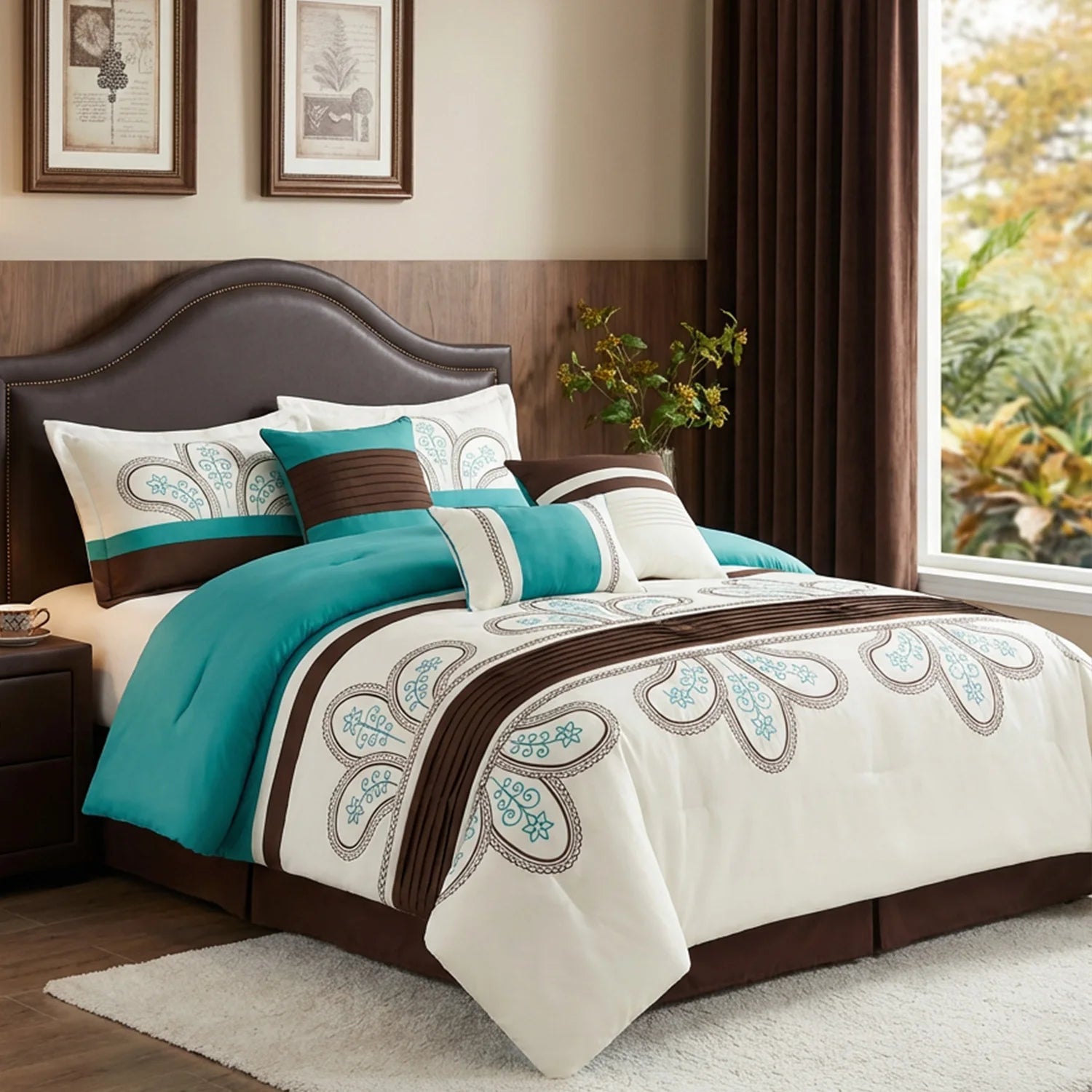 Cozy Queen King Microfiber Comforter Set with decorative paisley pattern displayed on a neatly made bed.