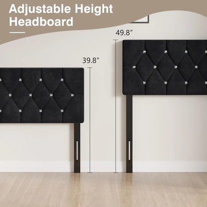 Elegant Queen/King Size Black Velvet Upholstered Headboard w/Diamond Tufting 