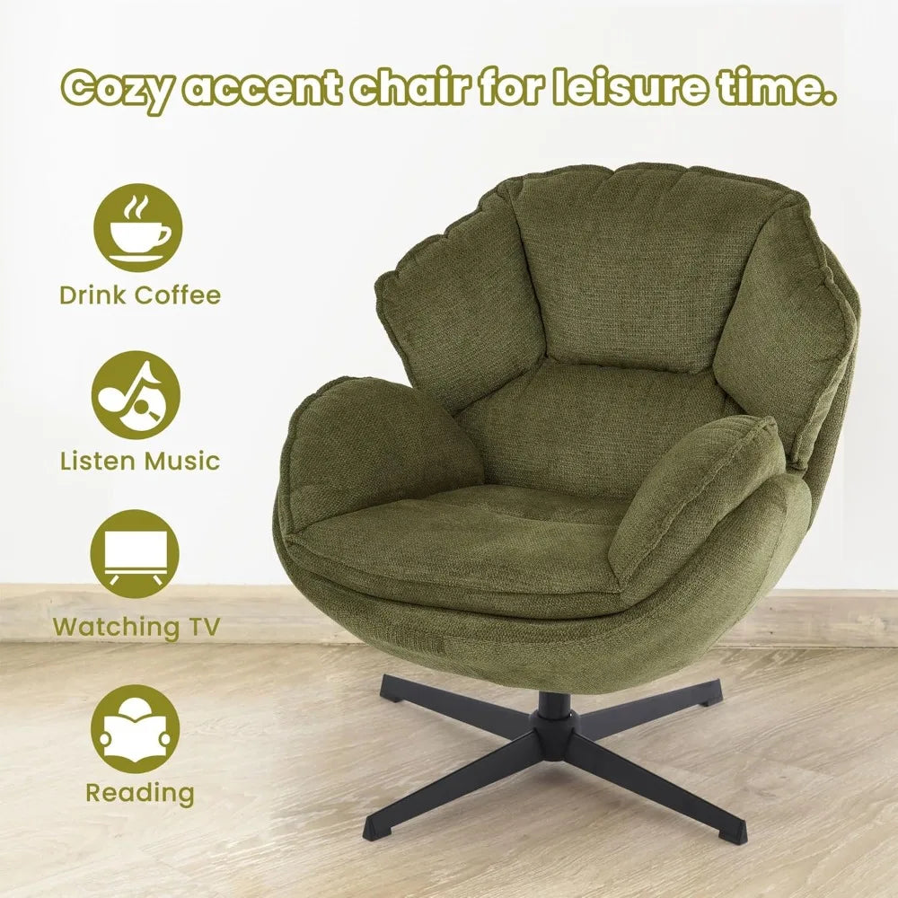 A view of the Modern Green Swivel Armchair showing its sponge-filled seat, designed for long-lasting comfort.