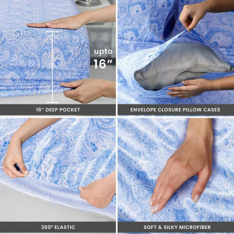 Paisley Microfiber Sheet Set, Bedding with 16-Inch Deep Pocket Fitted Sheet & Pillowcases – deep-pocket fitted microfiber sheet set