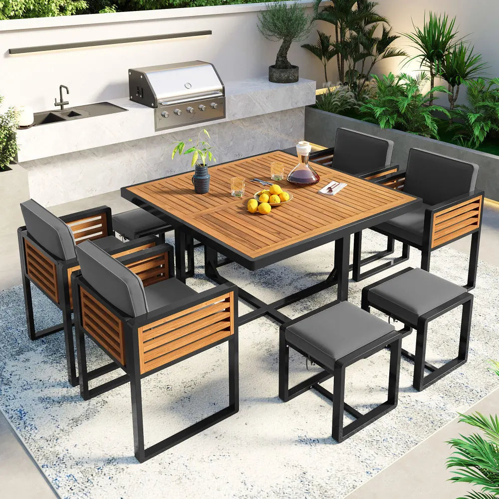 Acacia Wood 9-Piece Patio Dining Set