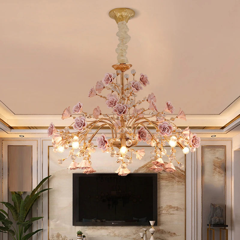 European Court Style LED Crystal Chandelier-Modern Rose Decoration