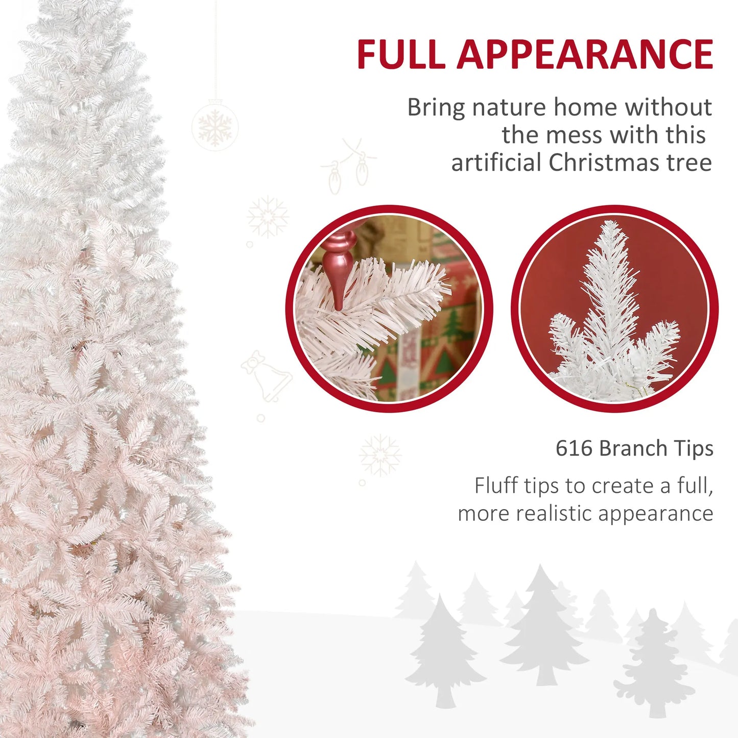 Artificial 7FT White/Pink Realistic Slim Holiday Tree