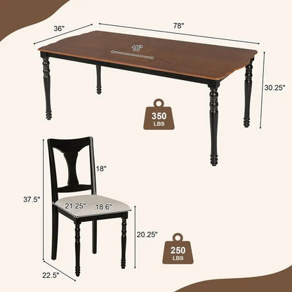 Country Farmhouse Style 7-Piece Dining Set w/6 Chairs