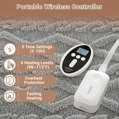 Queen 90x90 Heated Comforter with Dual-Zone Wireless Control, 6 Heat Levels & LCD Timer, full-size gray queen heated comforter