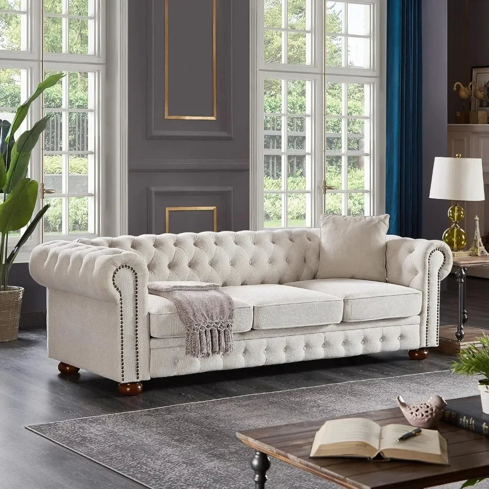 Classic & Luxurious 3-Seater Chesterfield Sofa w/Nailhead Trim