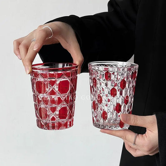 Hand-carved Cut-crystal Glass Tumblers with a Checkered or Diamond Pattern 