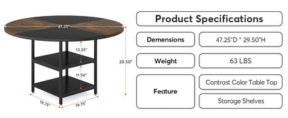 47" Round Solid Wood Dining Table for 4