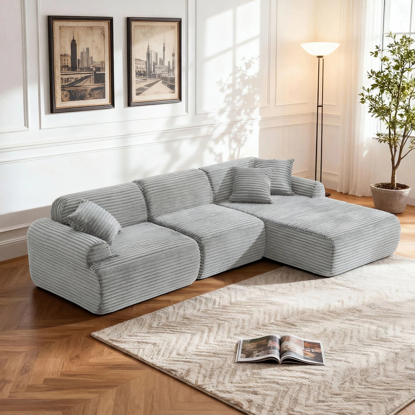 L-Shaped Modular Sofa with deep seat and plush cushions, designed for ultimate comfort and relaxation in your home.