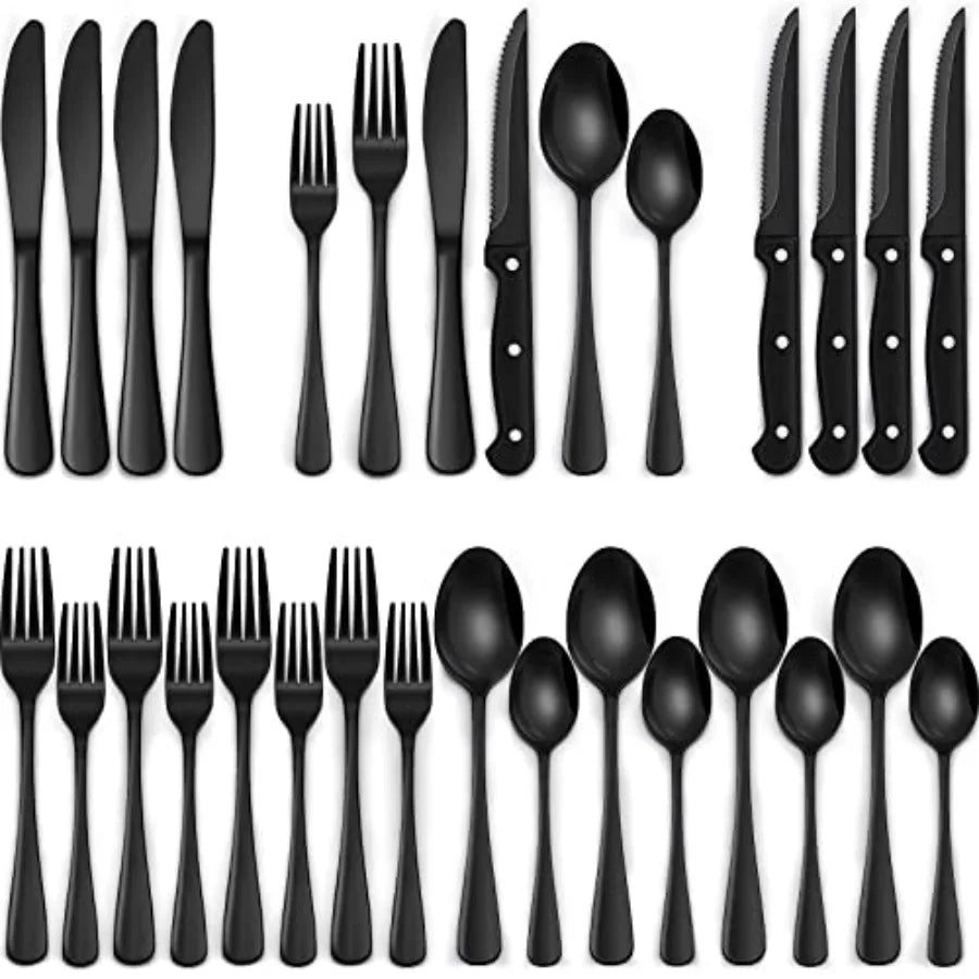 Elegant & Modern 24-Piece Black Silverware Set 